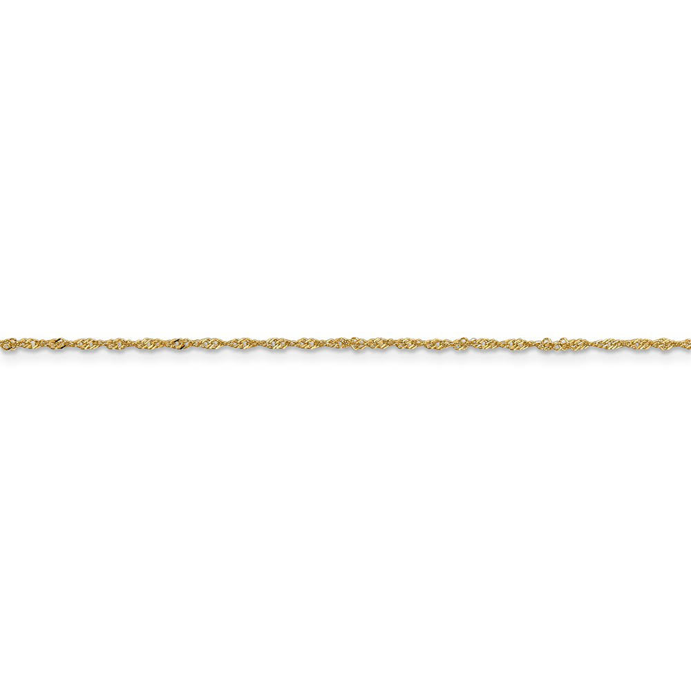 Alternate view of the 1.1mm, 14k Yellow Gold, Singapore Chain Bracelet, 7 Inch by The Black Bow Jewelry Co.
