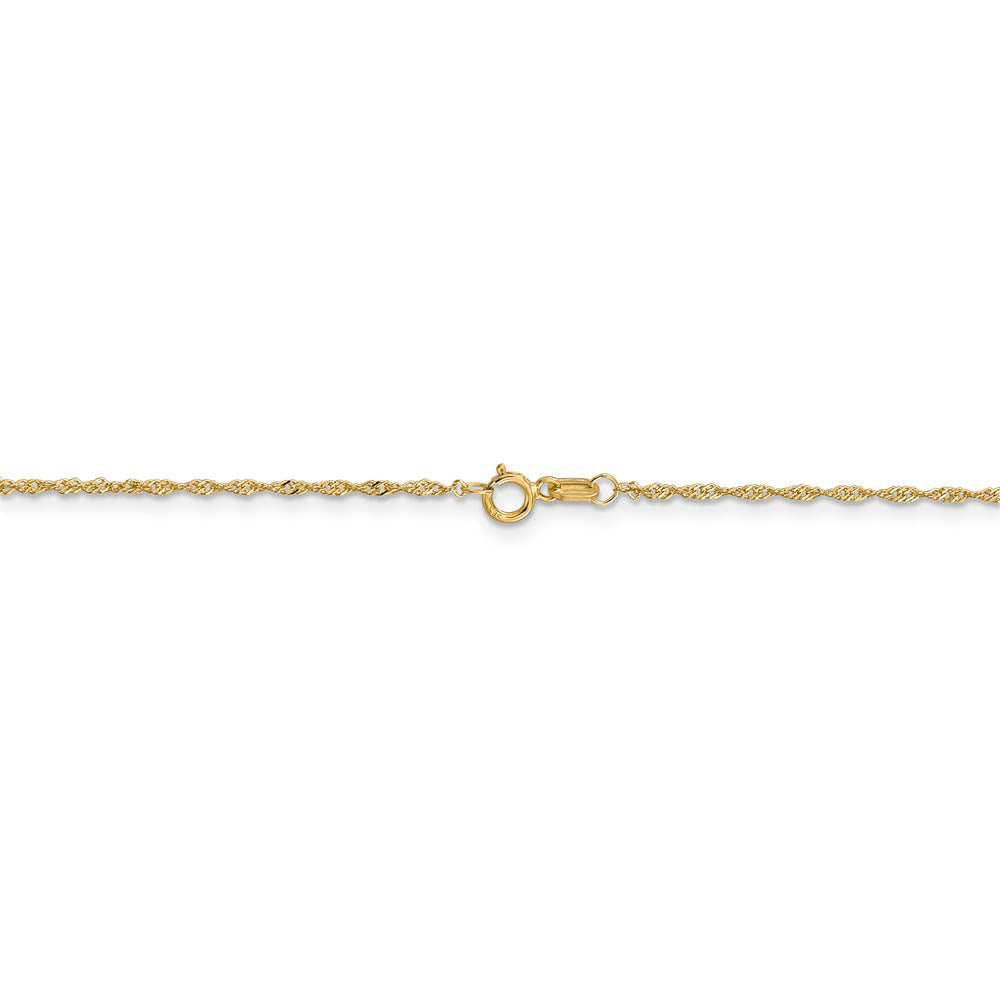Alternate view of the 1.1mm, 14k Yellow Gold, Singapore Chain Bracelet, 7 Inch by The Black Bow Jewelry Co.