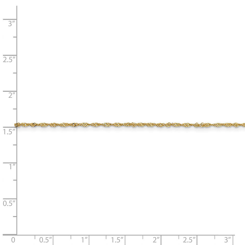 Alternate view of the 1.1mm, 14k Yellow Gold, Singapore Chain Anklet, 9 Inch by The Black Bow Jewelry Co.