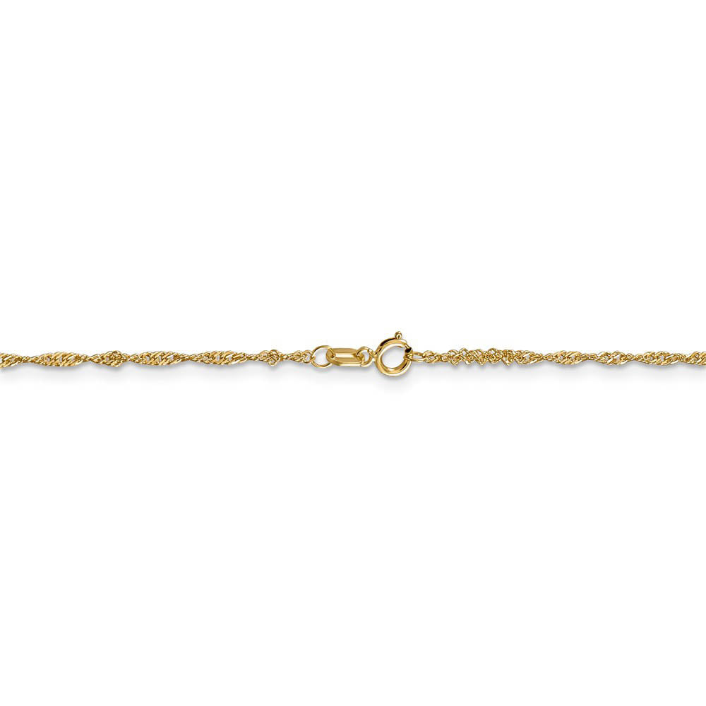 Alternate view of the 1.4mm, 14k Yellow Gold, Singapore Chain Bracelet, 7 Inch by The Black Bow Jewelry Co.