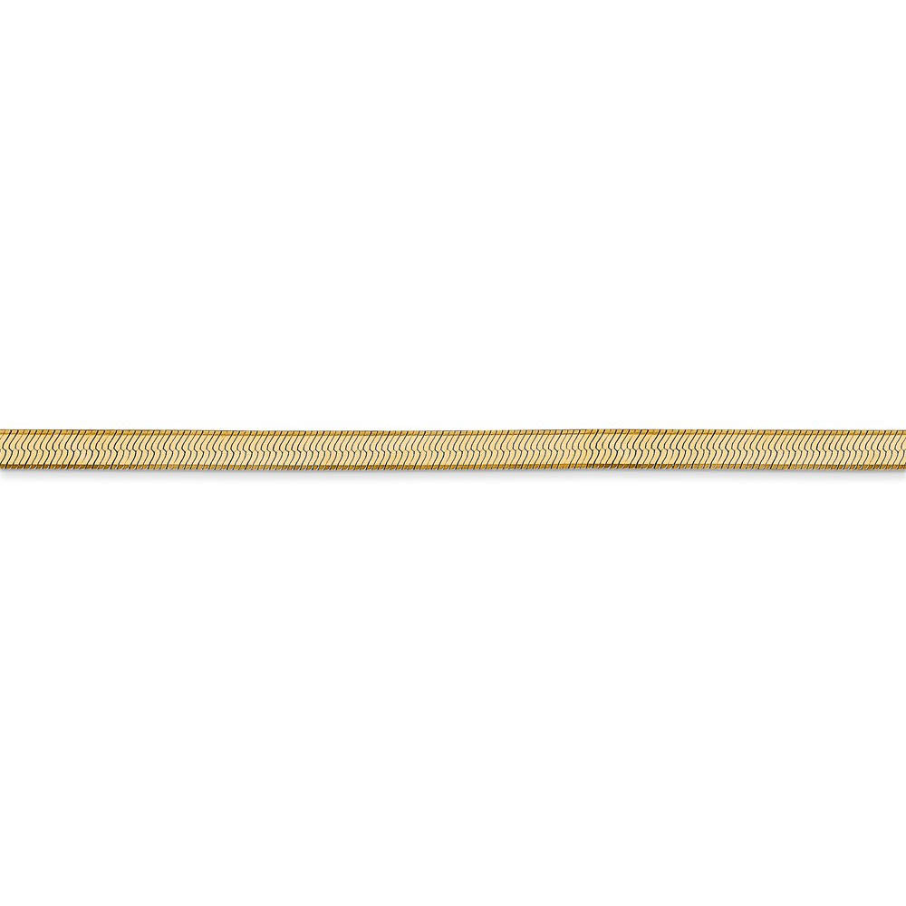 Alternate view of the 3mm, 14k Yellow Gold, Solid Herringbone Chain Bracelet by The Black Bow Jewelry Co.