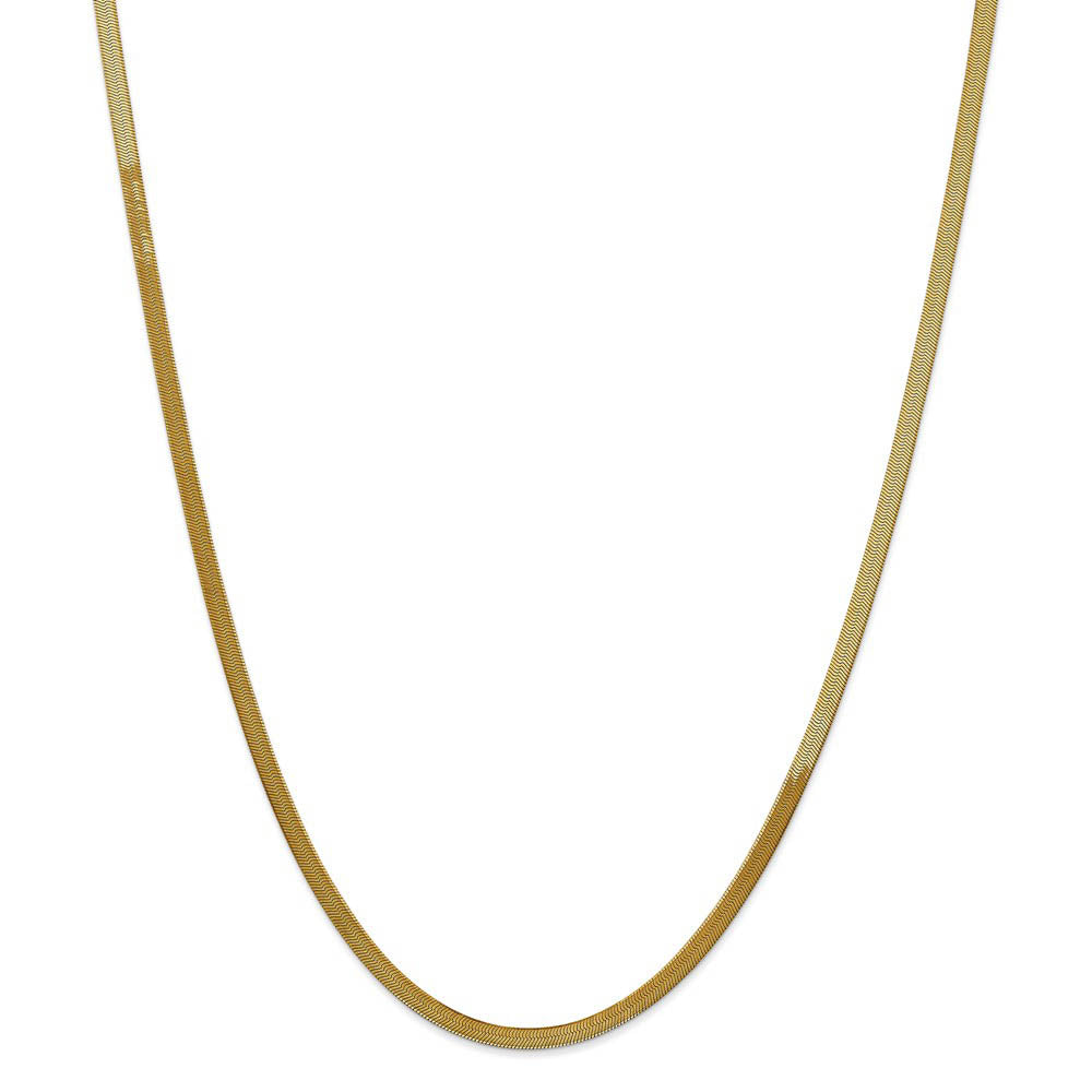 Alternate view of the 3mm, 14k Yellow Gold, Solid Herringbone Chain Necklace by The Black Bow Jewelry Co.