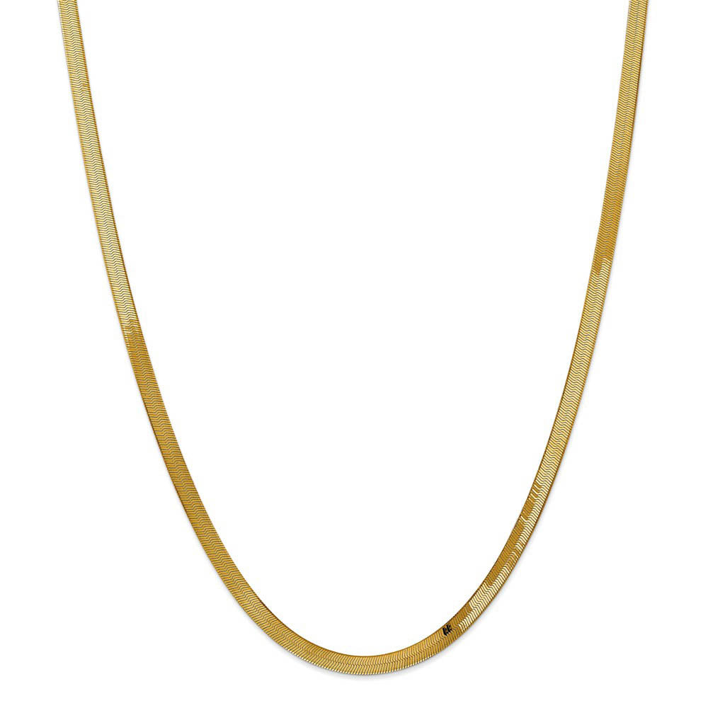 Alternate view of the 4mm, 14k Yellow Gold, Solid Herringbone Chain Necklace by The Black Bow Jewelry Co.