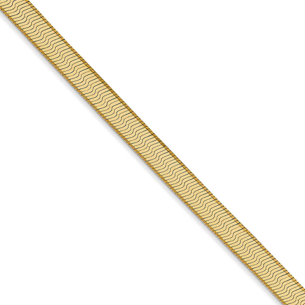 4mm, 14k Yellow Gold, Solid Herringbone Chain Necklace Black Bow
