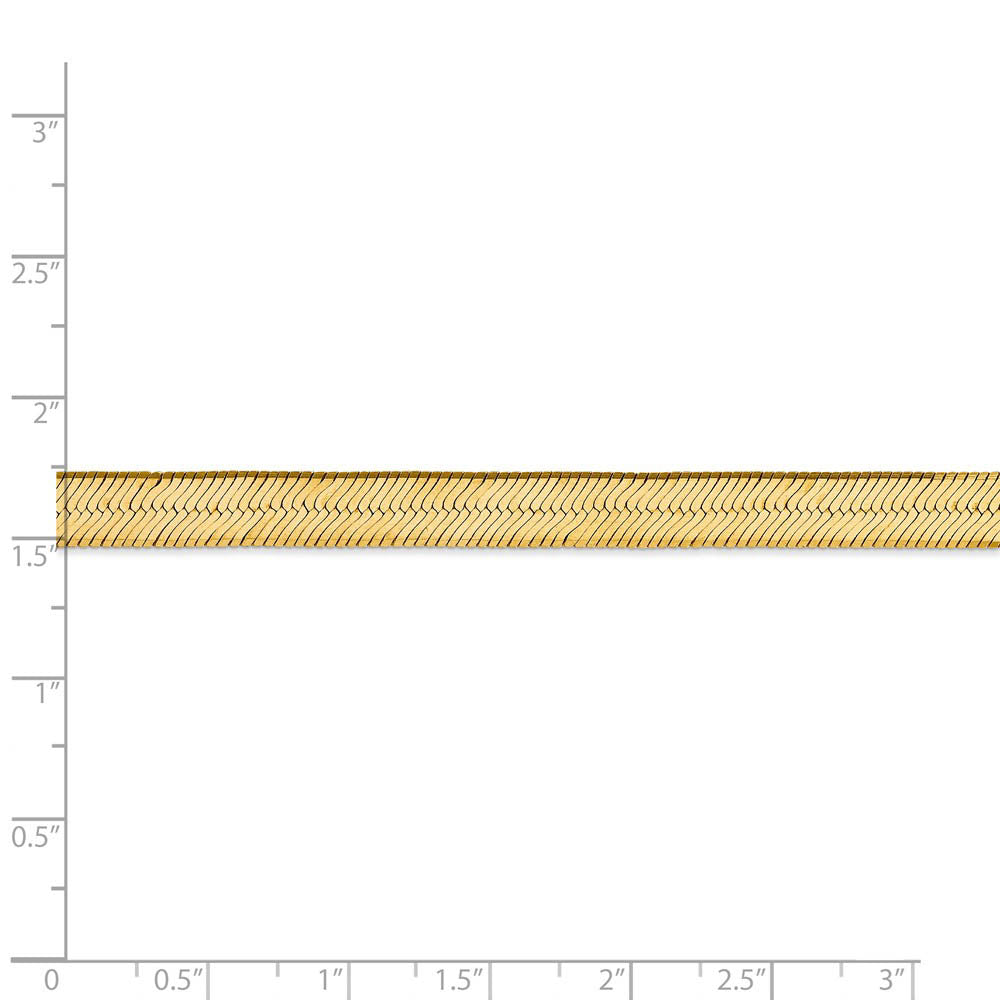 Alternate view of the 6.5mm, 14k Yellow Gold, Solid Herringbone Chain Bracelet by The Black Bow Jewelry Co.