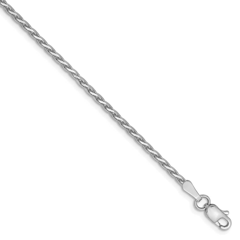 1.9mm, 14k White Gold, Solid D/C Round Wheat Chain Bracelet