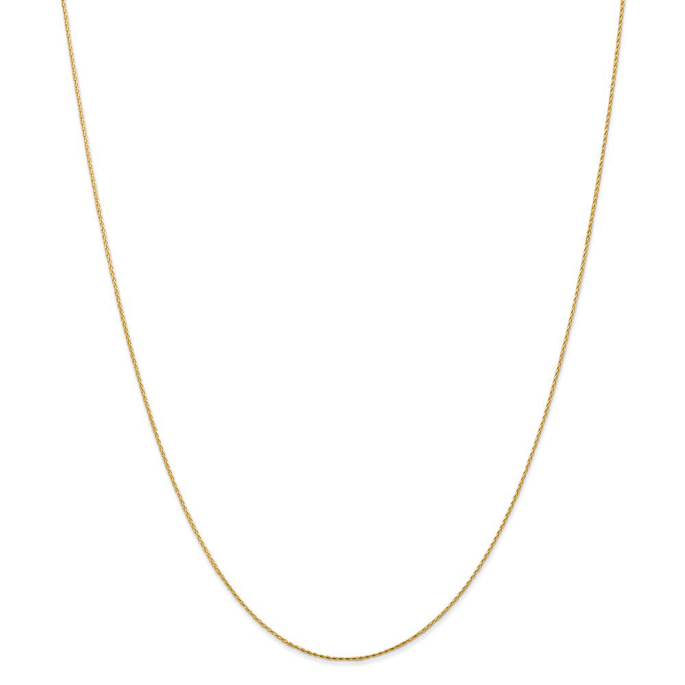 Alternate view of the 0.8mm 14k Yellow Gold Diamond Cut Round Wheat Chain Necklace by The Black Bow Jewelry Co.