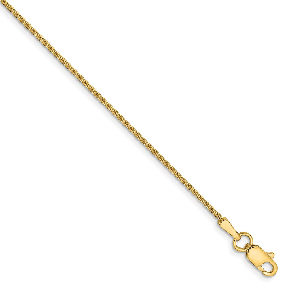 1mm 14k Yellow Gold Diamond Cut Round Wheat Chain Bracelet