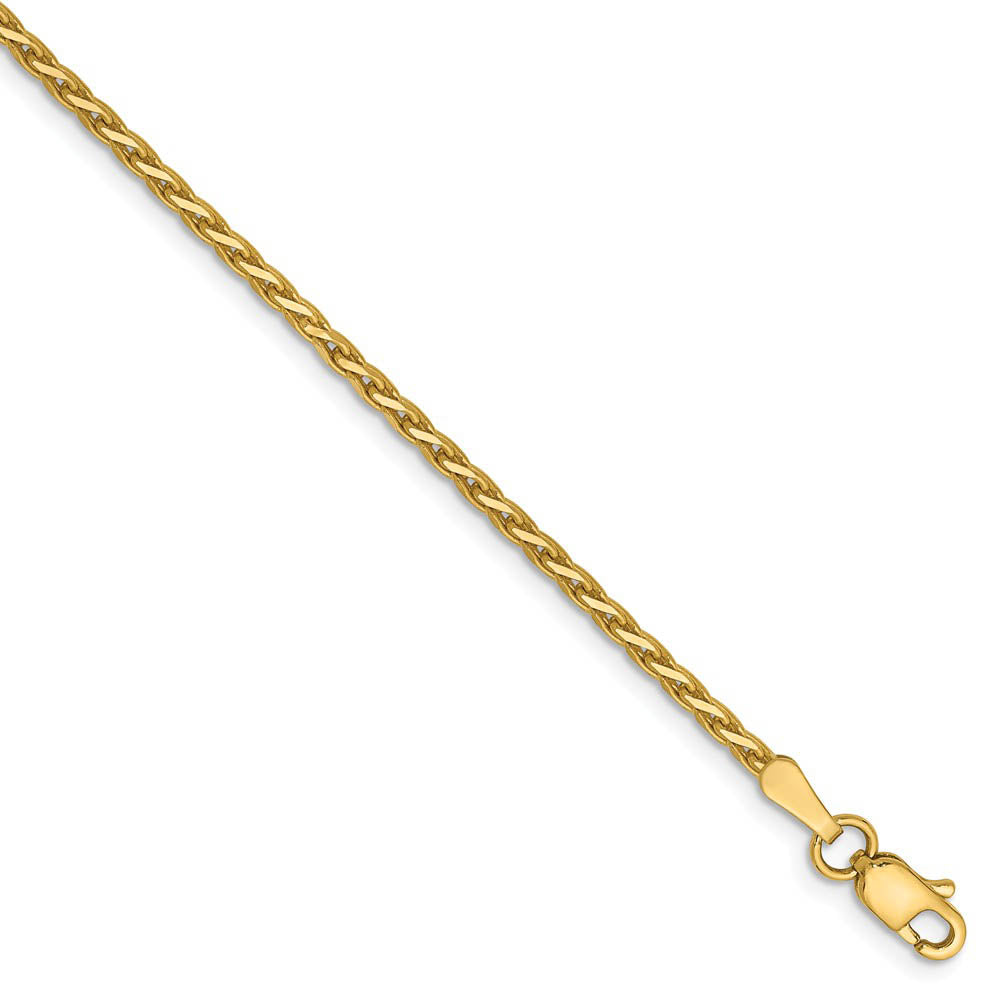 1.9mm 14k Yellow Gold Diamond Cut Round Wheat Chain Bracelet, Item C8603-B by The Black Bow Jewelry Co.