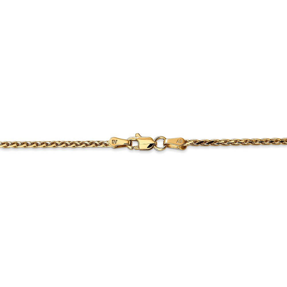 Alternate view of the 1.9mm 14k Yellow Gold Diamond Cut Round Wheat Chain Bracelet by The Black Bow Jewelry Co.