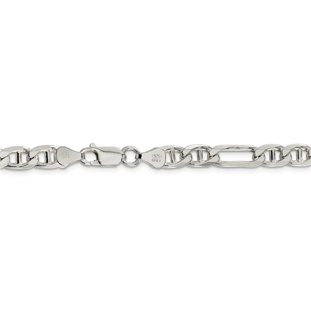 Alternate view of the Mens 6.5mm Sterling Silver Solid Figaro Anchor Chain Necklace by The Black Bow Jewelry Co.