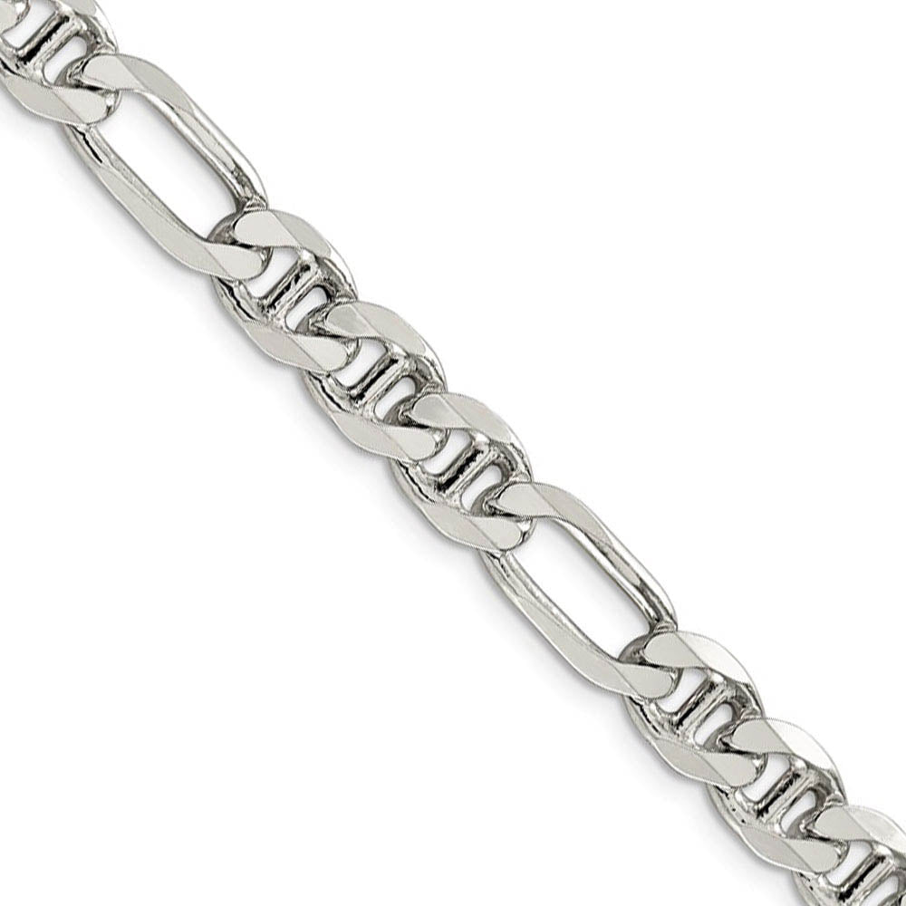 Mens 7.75mm Sterling Silver Solid Figaro Anchor Chain Bracelet, Item C8611-B by The Black Bow Jewelry Co.