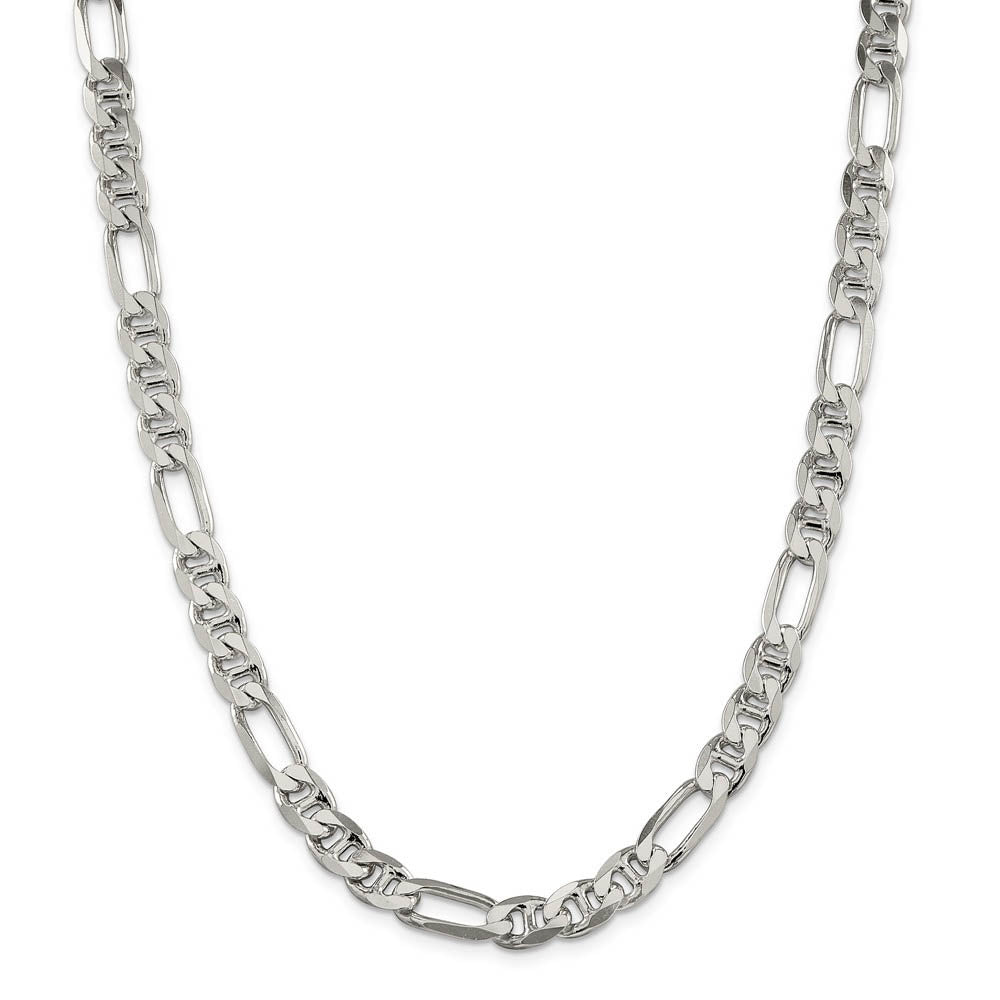 Alternate view of the Mens 7.75mm Sterling Silver Solid Figaro Anchor Chain Necklace by The Black Bow Jewelry Co.