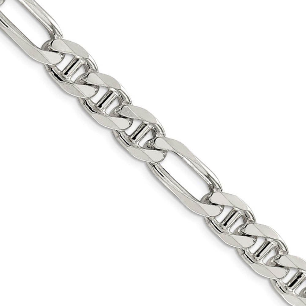 Mens 8.75mm Sterling Silver Solid Figaro Anchor Chain Necklace