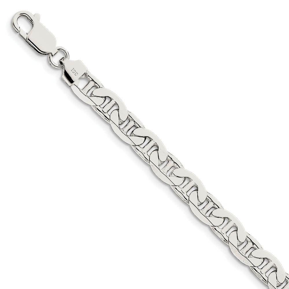Men's 7mm, Sterling Silver, Solid Anchor Chain Bracelet - Black