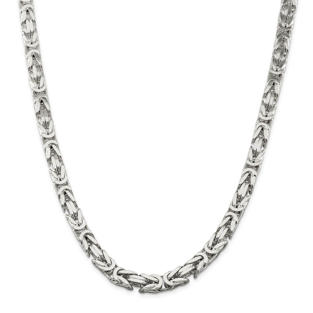 Alternate view of the Mens 8.25mm Sterling Silver Square Solid Byzantine Necklace by The Black Bow Jewelry Co.