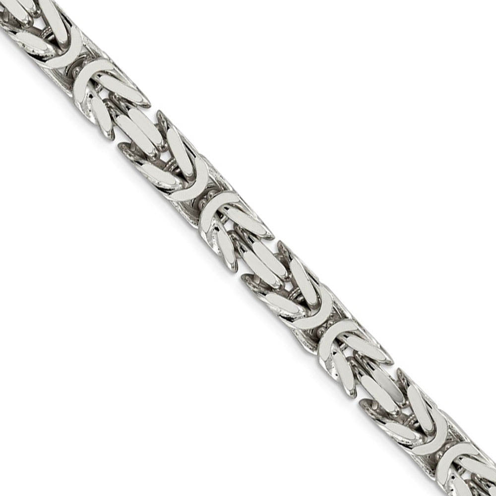 Mens 8.25mm Sterling Silver Square Solid Byzantine Necklace