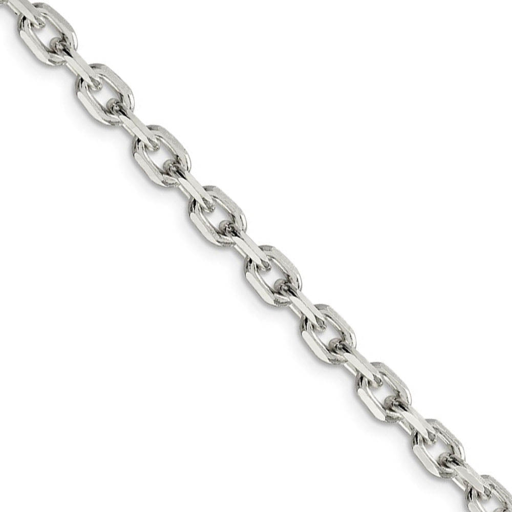 Sterling Silver Solid Beveled Oval Cable Chain Necklace