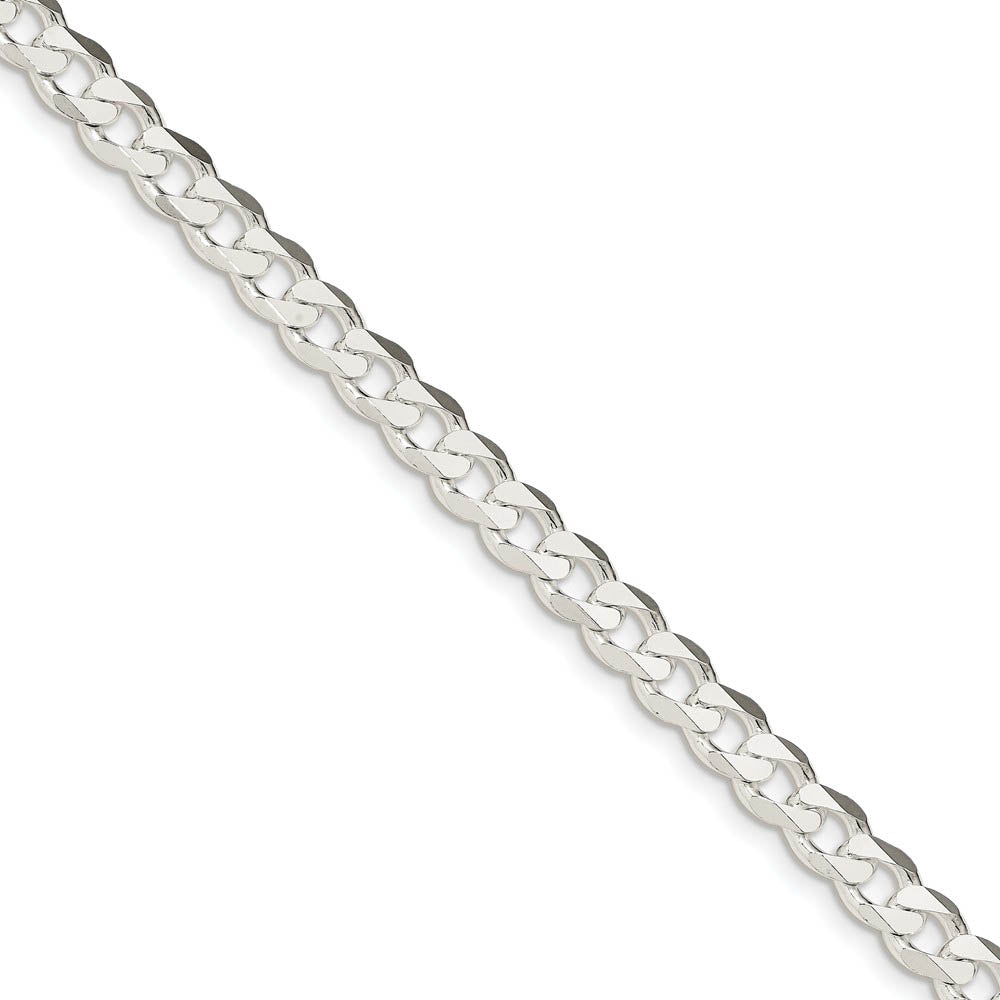 Men's 7mm, Sterling Silver Solid Flat Curb Chain Bracelet, Item C8660-B by The Black Bow Jewelry Co.