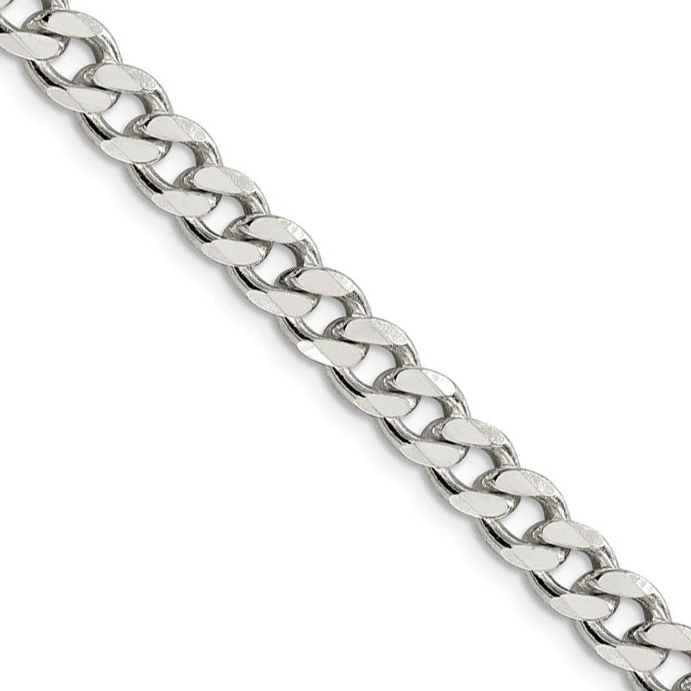 Men's 7mm, Sterling Silver Solid Flat Curb Chain Necklace