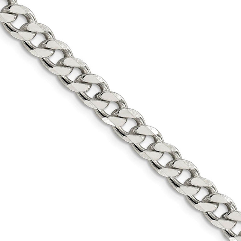 Men's 7mm, Sterling Silver Solid Flat Curb Chain Necklace