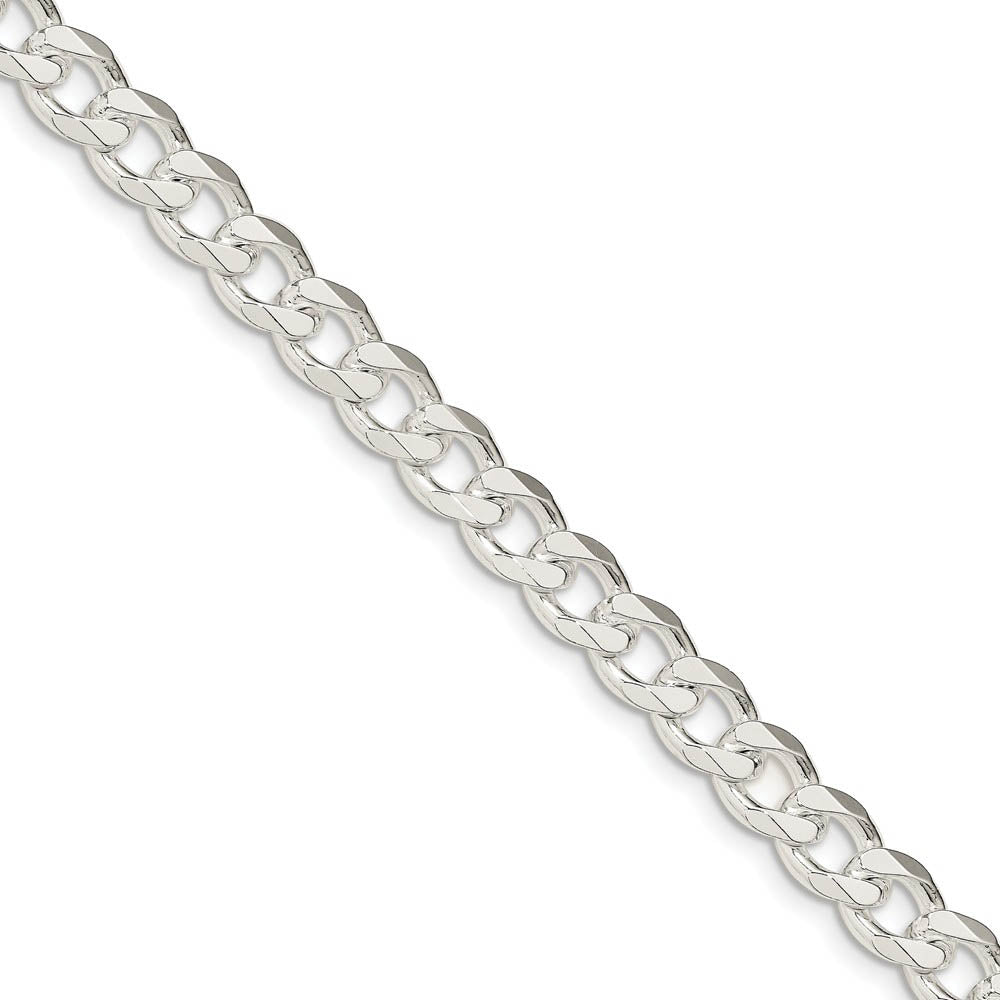 Men's 8mm, Sterling Silver Solid Flat Curb Chain Bracelet, Item C8661-B by The Black Bow Jewelry Co.