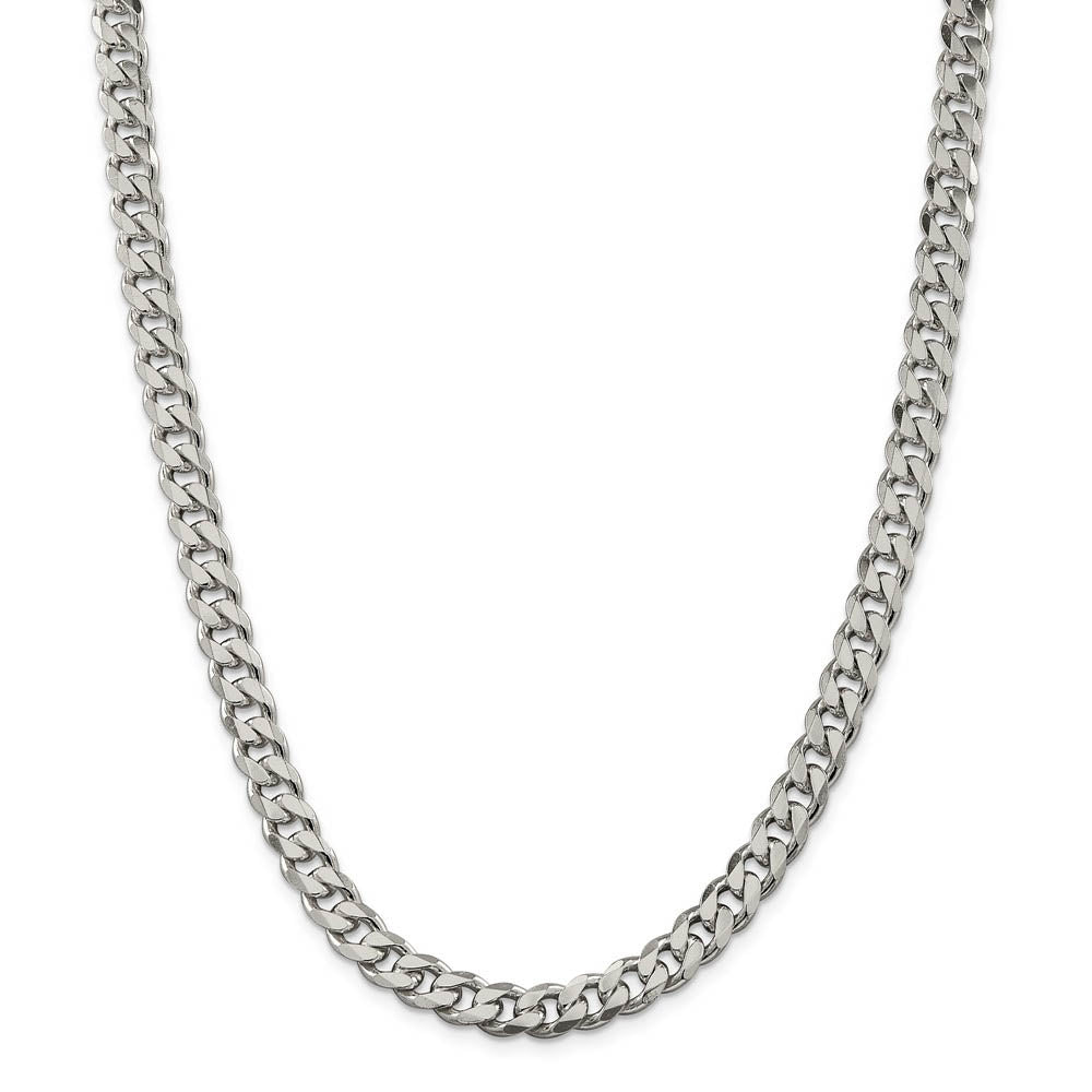 Alternate view of the Men's 8mm, Sterling Silver Solid Flat Curb Chain Necklace by The Black Bow Jewelry Co.