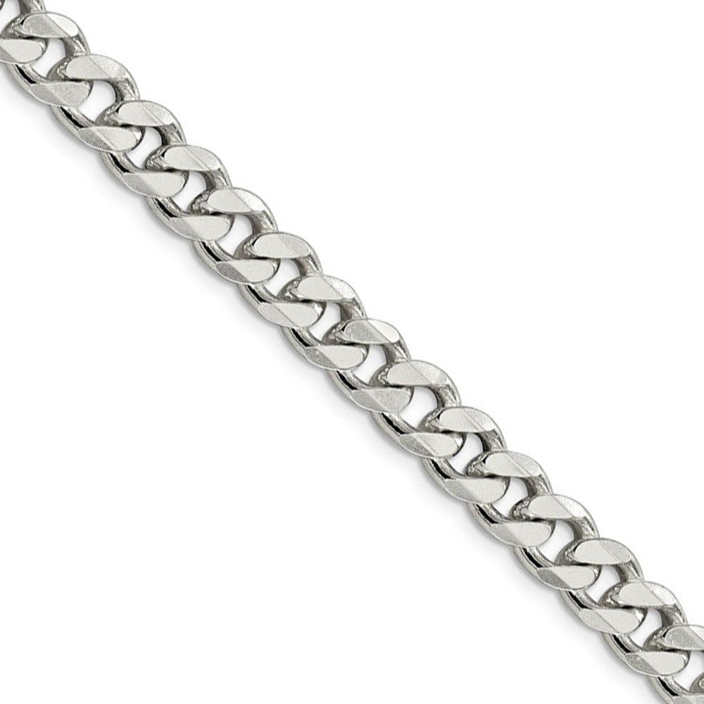 Men's 8mm, Sterling Silver Solid Flat Curb Chain Necklace