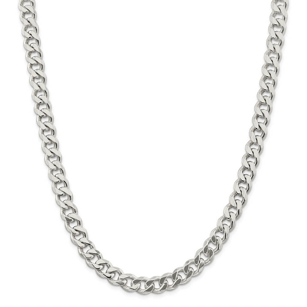 Alternate view of the Men's 9mm, Sterling Silver Solid Flat Curb Chain Necklace by The Black Bow Jewelry Co.