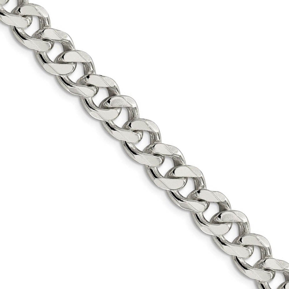 Men's 9mm, Sterling Silver Solid Flat Curb Chain Necklace
