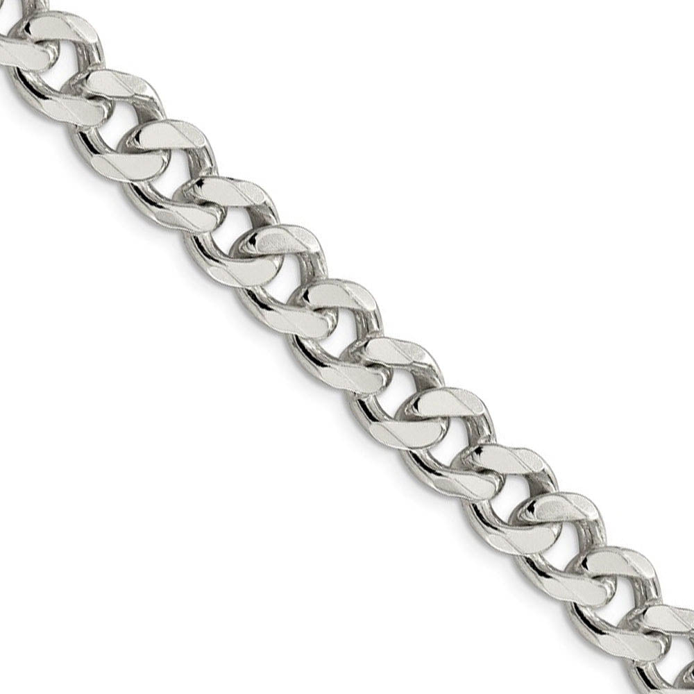 Men's 9mm, Sterling Silver Solid Flat Curb Chain Necklace