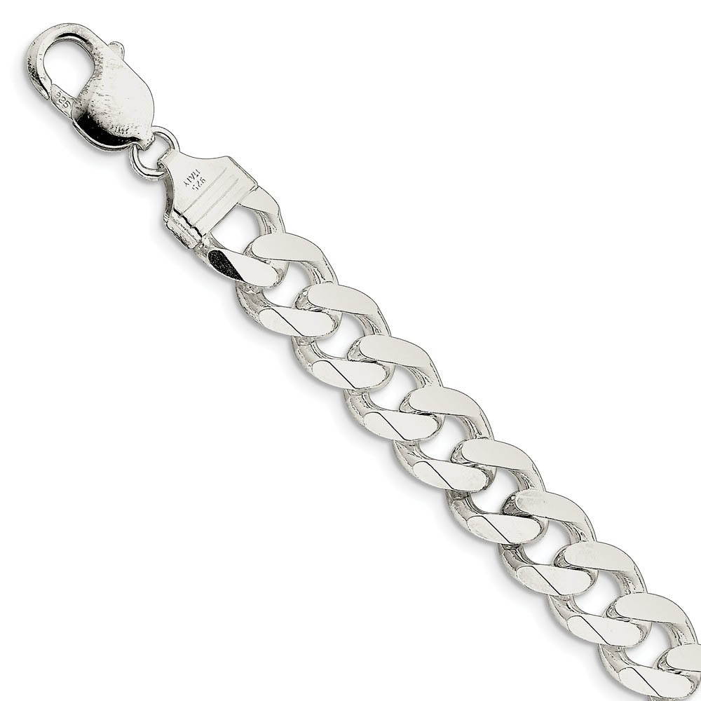 Men's 11mm, Sterling Silver Solid Flat Curb Chain Bracelet, Item C8663-B by The Black Bow Jewelry Co.