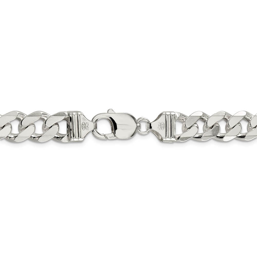 Alternate view of the Men's 11mm, Sterling Silver Solid Flat Curb Chain Bracelet by The Black Bow Jewelry Co.