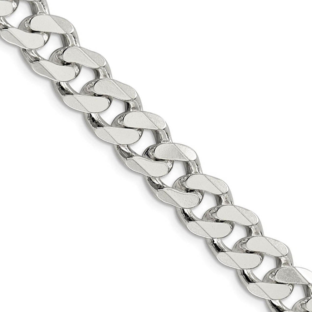 Men's 11mm, Sterling Silver Solid Flat Curb Chain Necklace