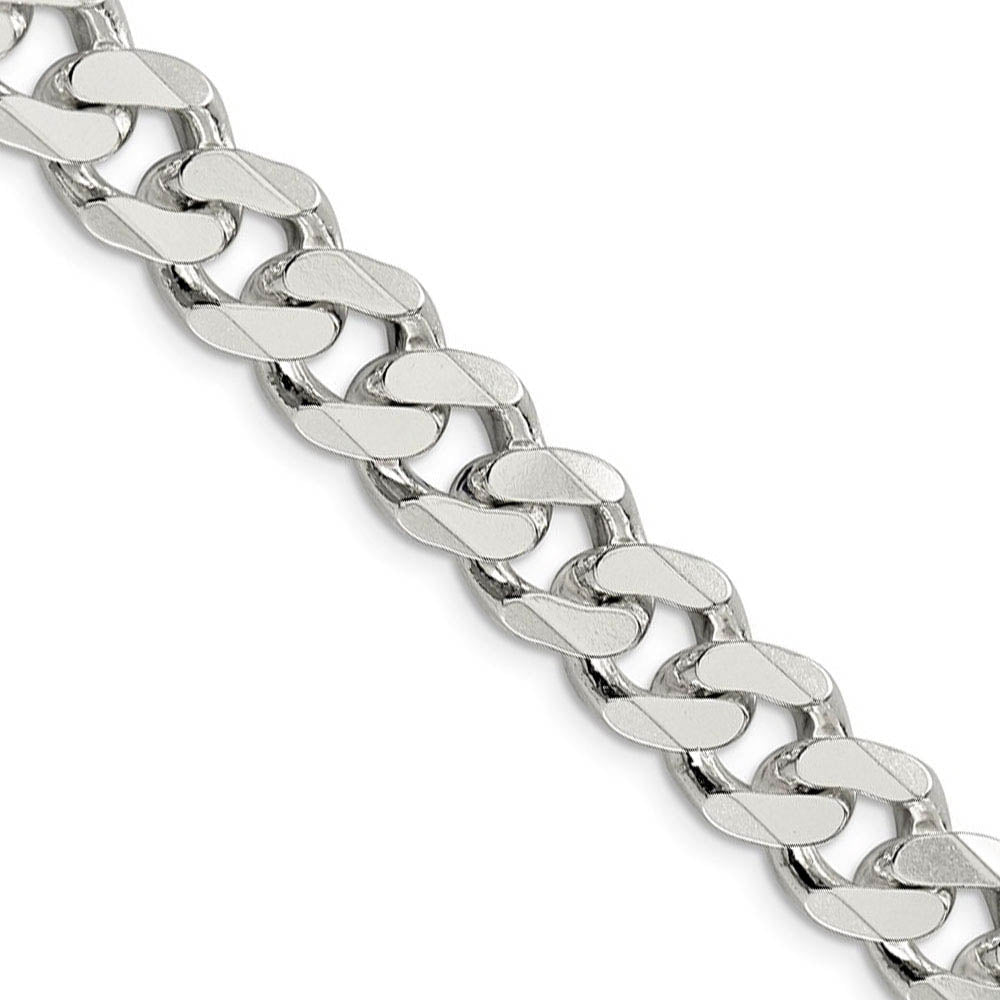 Men's 11mm, Sterling Silver Solid Flat Curb Chain Necklace