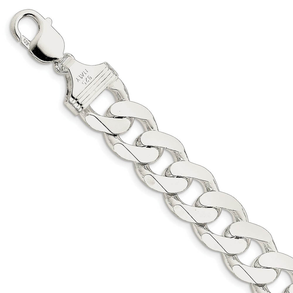 Men's 15mm, Sterling Silver Solid Flat Curb Chain Bracelet, Item C8664-B by The Black Bow Jewelry Co.