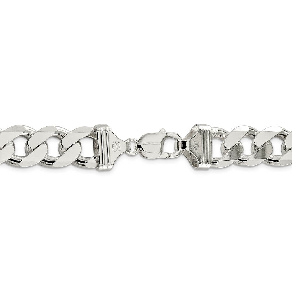 Alternate view of the Men's 15mm, Sterling Silver Solid Flat Curb Chain Bracelet by The Black Bow Jewelry Co.