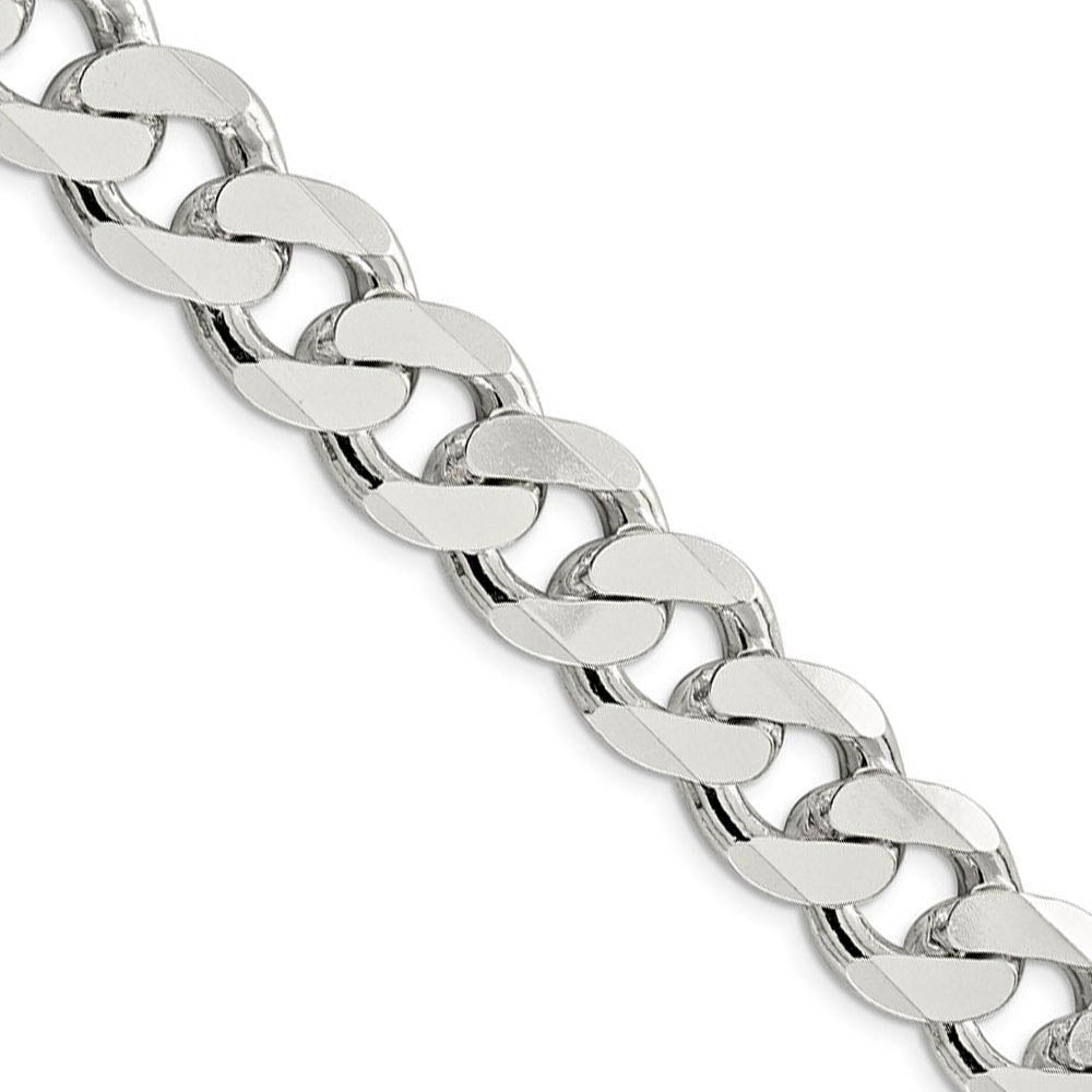 Men's 15mm, Sterling Silver Solid Flat Curb Chain Necklace
