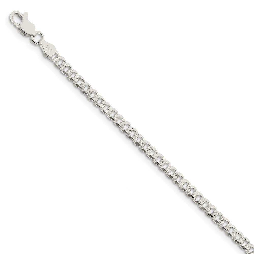 3.8mm, Sterling Silver Solid Pave Curb Chain Bracelet