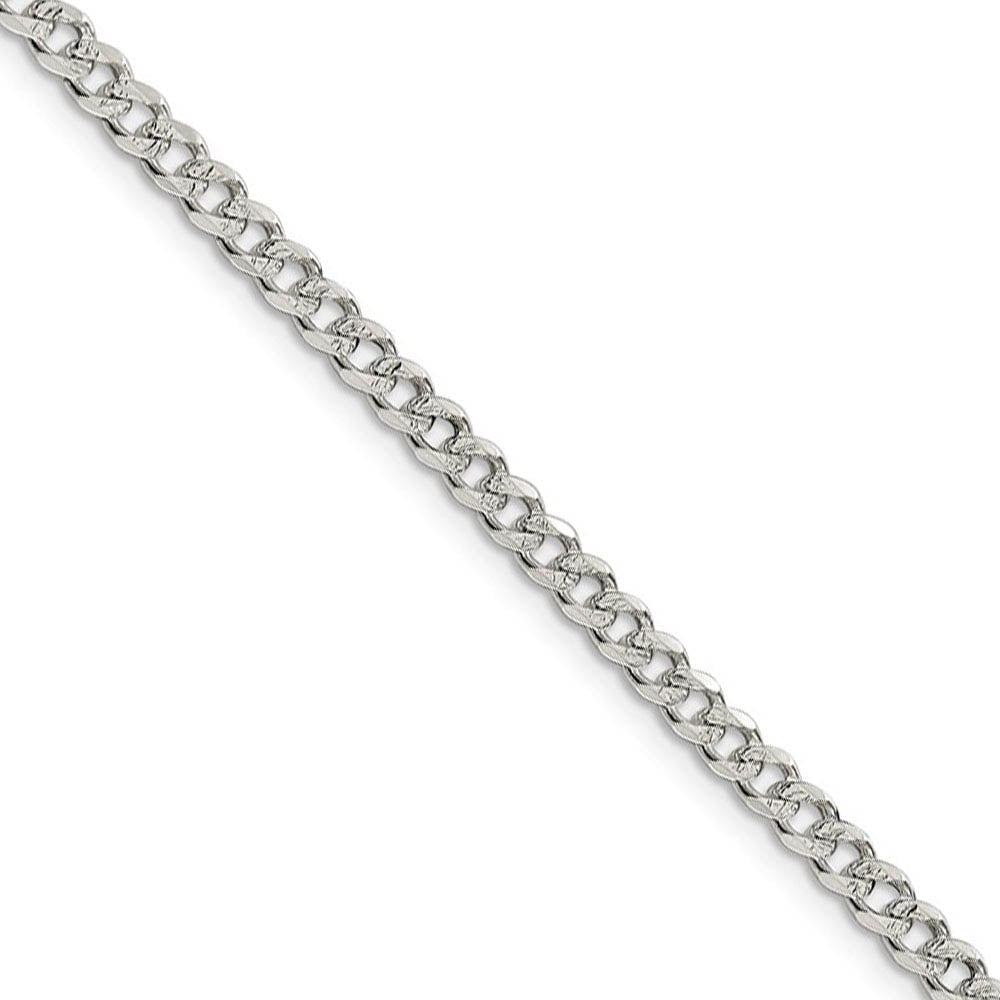 3.8mm, Sterling Silver Solid Pave Curb Chain Necklace