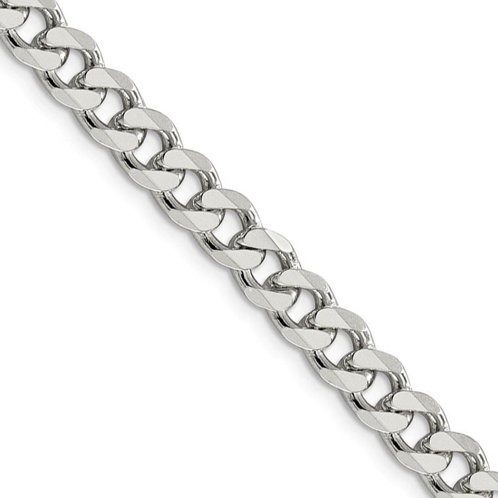 Men's 7mm, Sterling Silver Solid Pave Curb Chain Necklace
