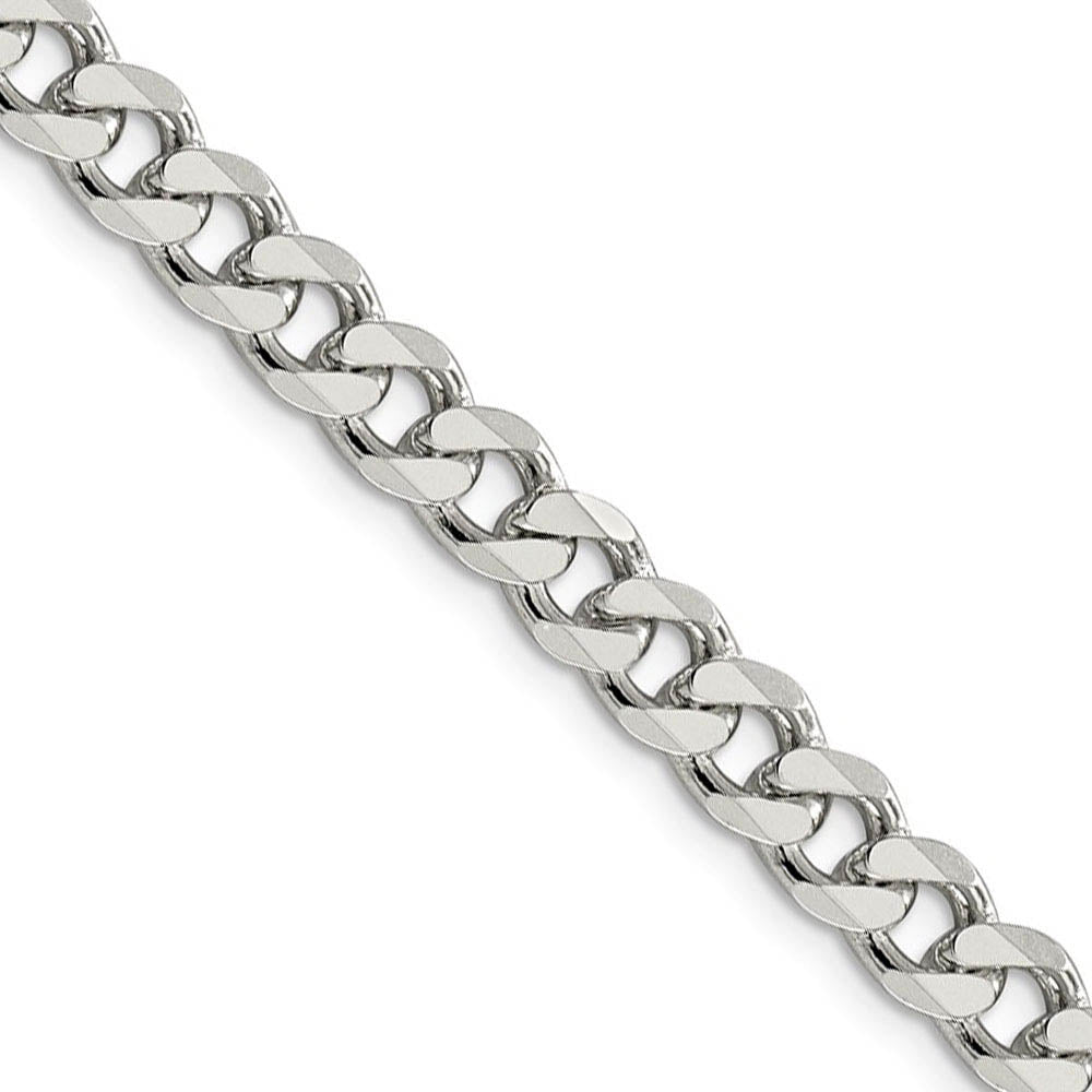 Men's 7mm, Sterling Silver Solid Pave Curb Chain Necklace