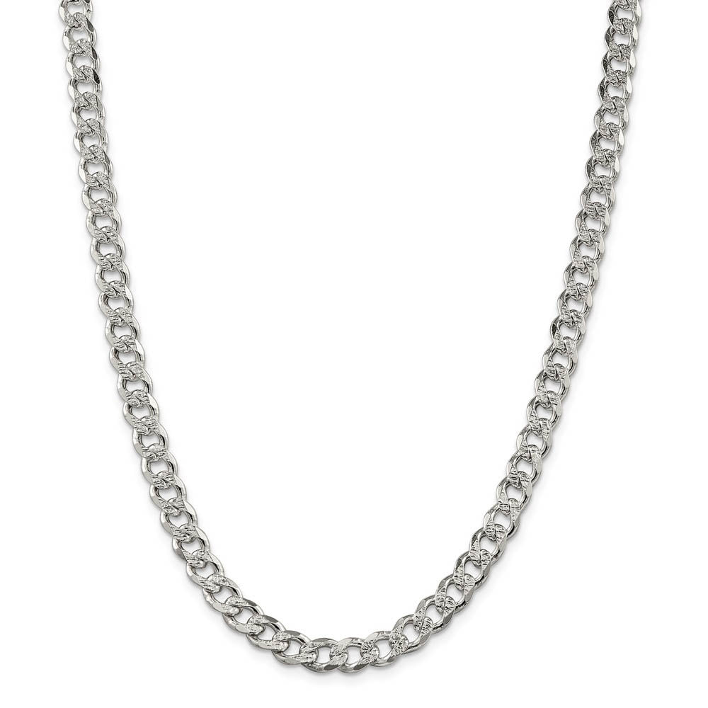 Alternate view of the Men's 7.5mm, Sterling Silver Solid Pave Curb Chain Necklace by The Black Bow Jewelry Co.