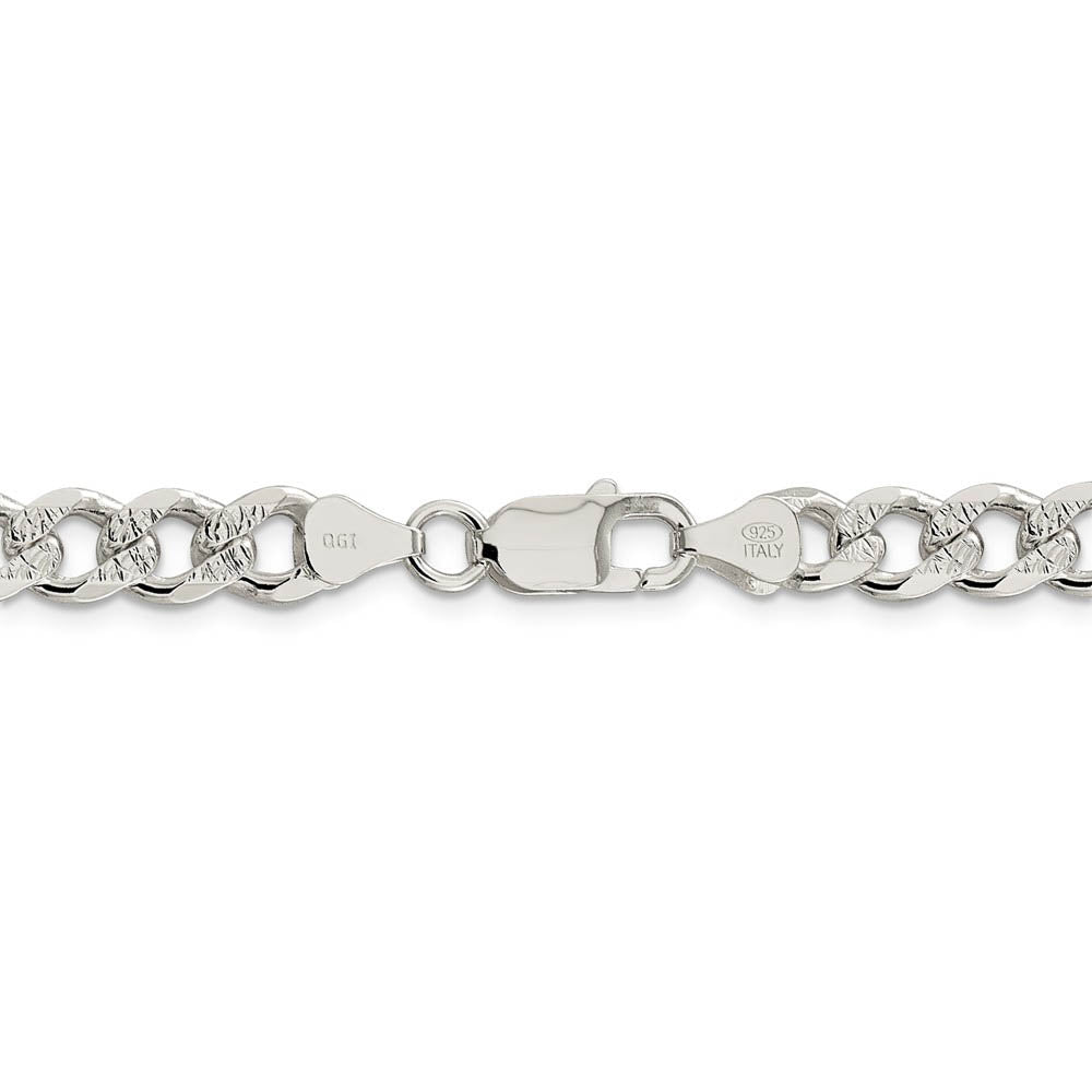 Alternate view of the Men's 7.5mm, Sterling Silver Solid Pave Curb Chain Necklace by The Black Bow Jewelry Co.