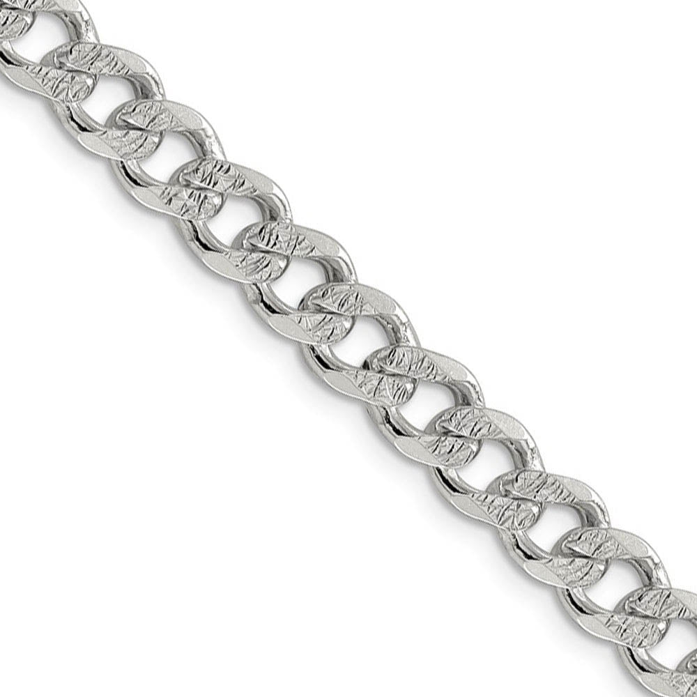 Men's 7.5mm, Sterling Silver Solid Pave Curb Chain Necklace