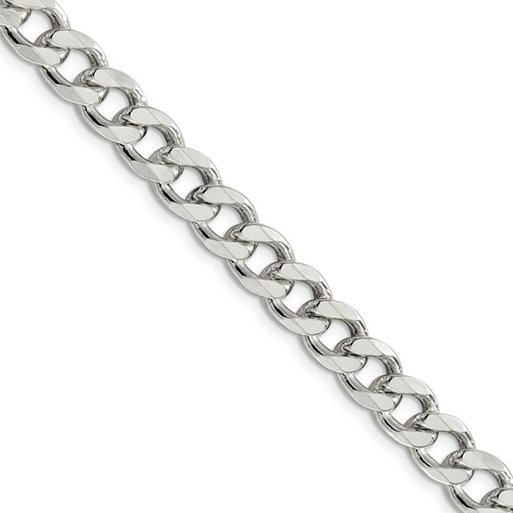 Men's 8mm, Sterling Silver Solid Pave Curb Chain Necklace