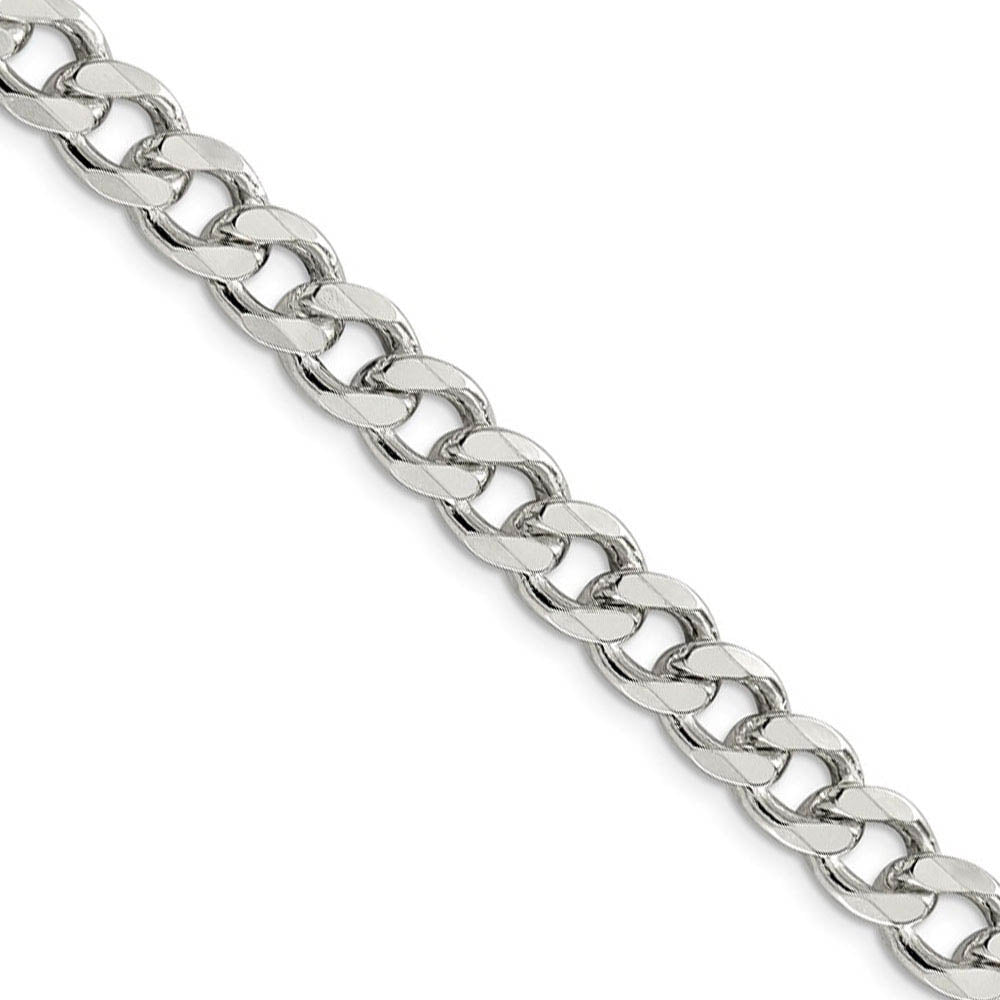 Men's 8mm, Sterling Silver Solid Pave Curb Chain Necklace