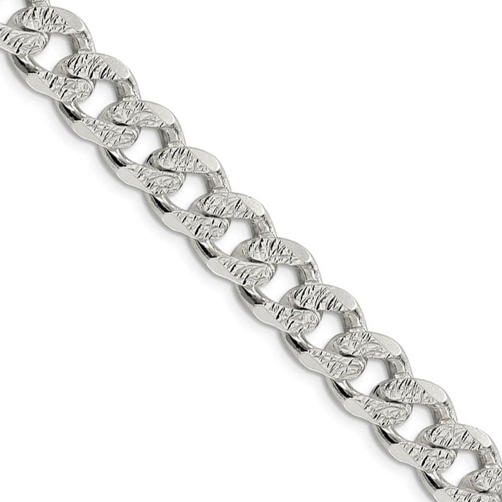 Men's 10.5mm, Sterling Silver Solid Pave Curb Chain Necklace, Item C8672 by The Black Bow Jewelry Co.