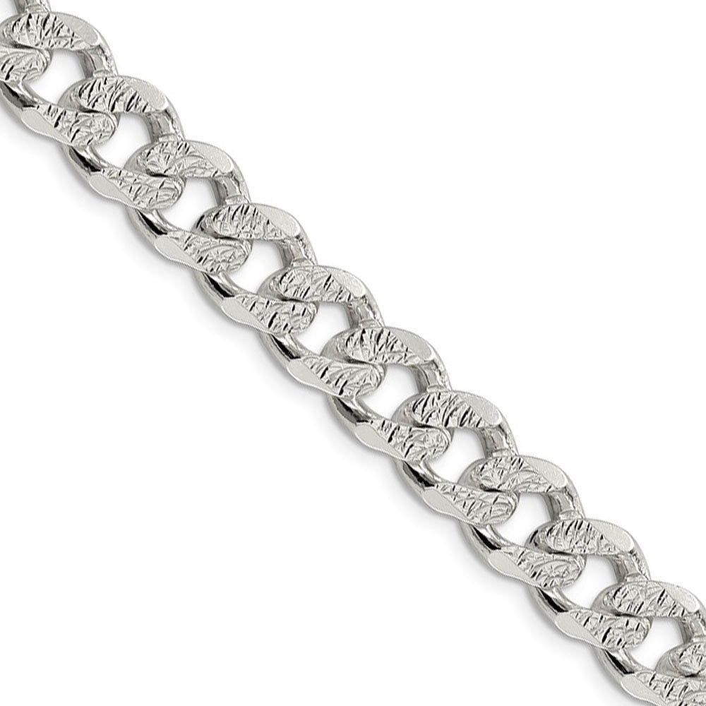 Men's 10.5mm, Sterling Silver Solid Pave Curb Chain Necklace