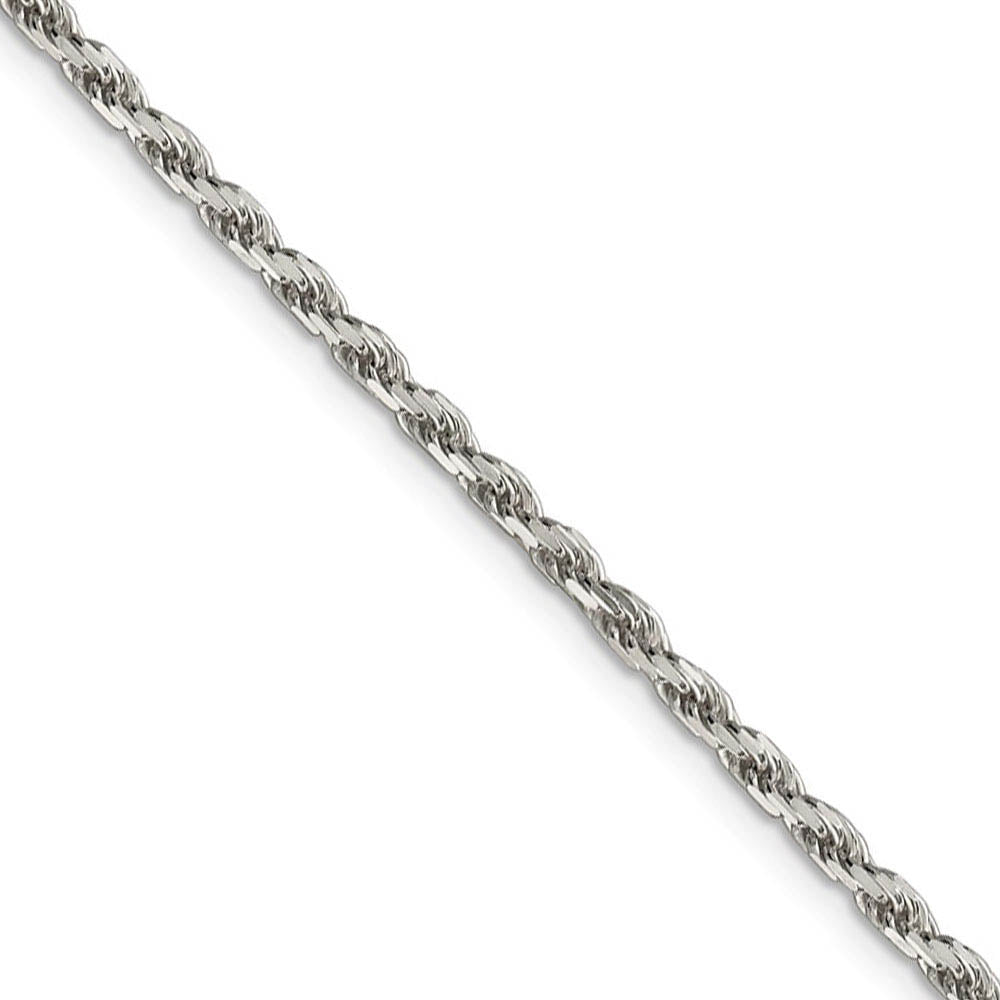 2.5mm, Sterling Silver Diamond Cut Solid Rope Chain Necklace